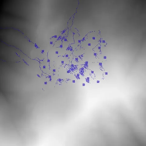 Blue water flowing across the grayscale terrain rendered by the original Java Swing simulation